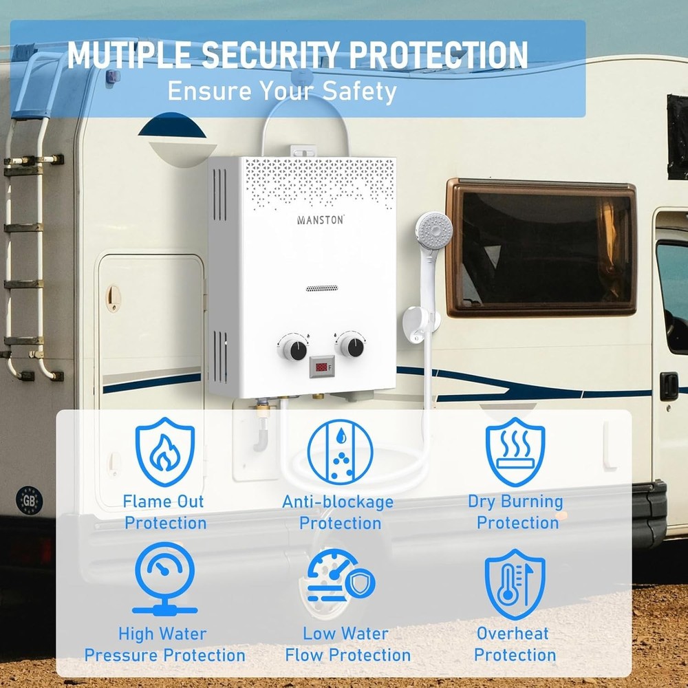 Tankless Water Heater, VANSTON Propane Water Heater Outdoor, 1.45GPM Portable