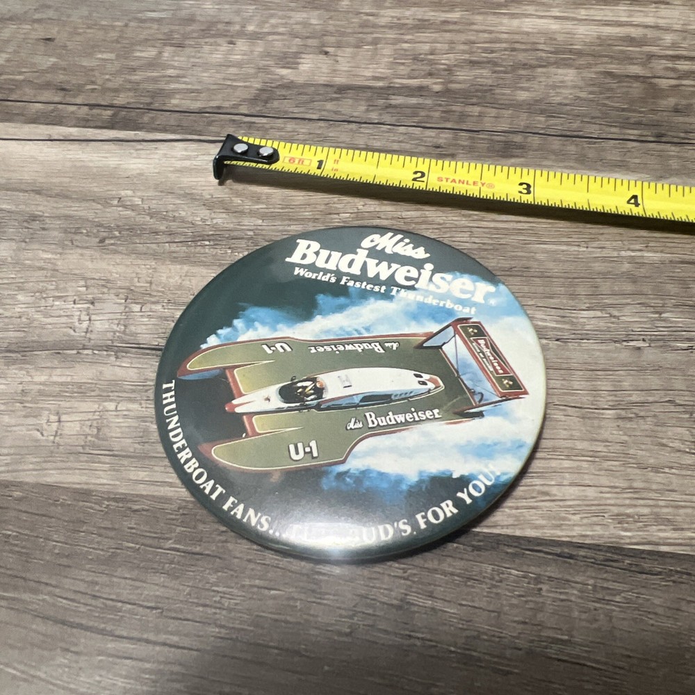 Miss Budweiser Thunderboat Button Pin 3 inches
