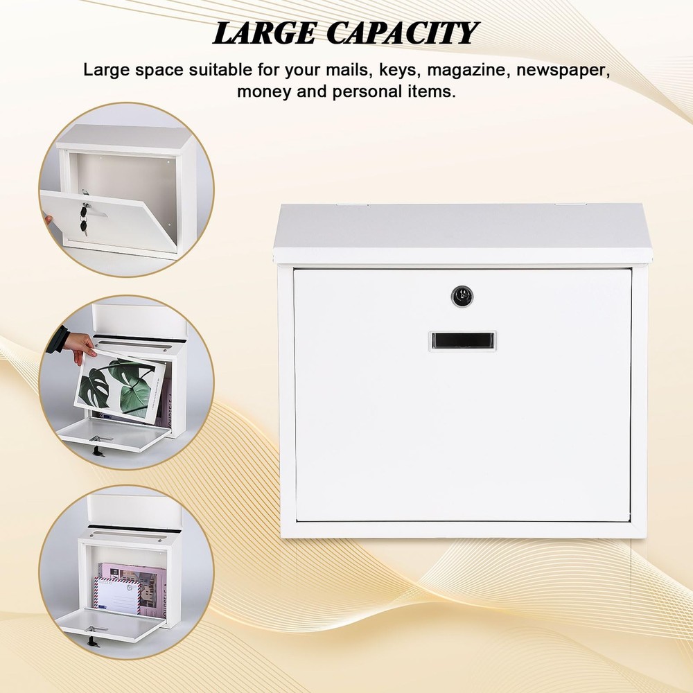 xydled Mail Boxes with Key Lock,Locking Mailbox Wall Mounted,Security White