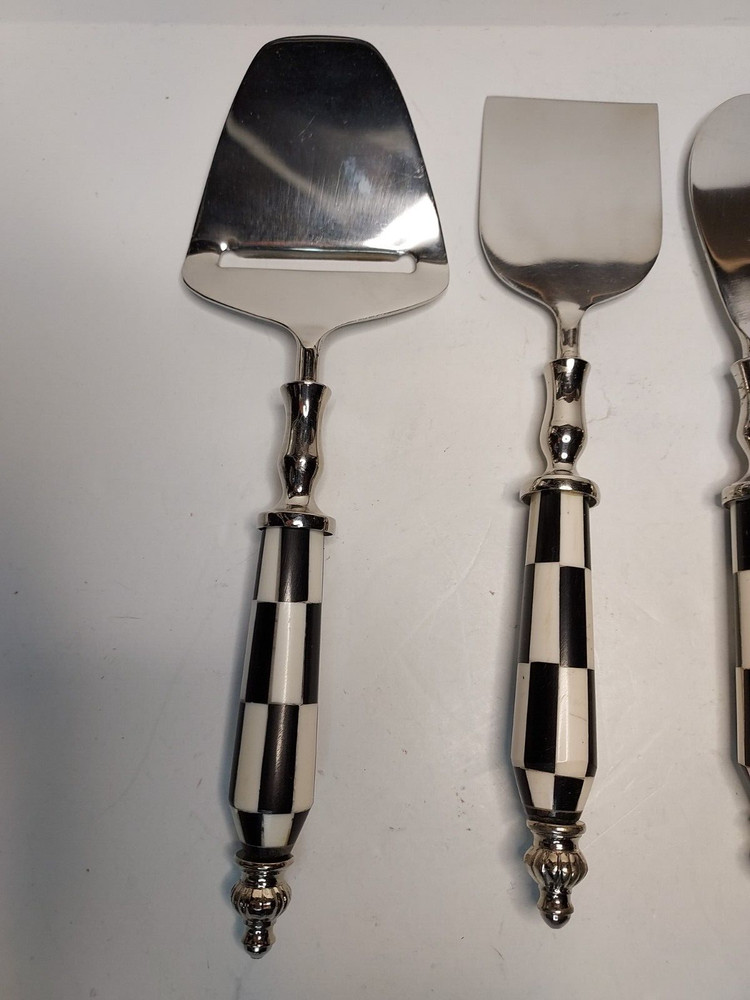 Checker Black and White Stainless Steel and Bone Cheese Server Set