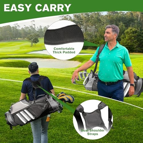 Golf Stand Bag with Dual Strap System, 14-Way Divider, Thick Padded Shoulder