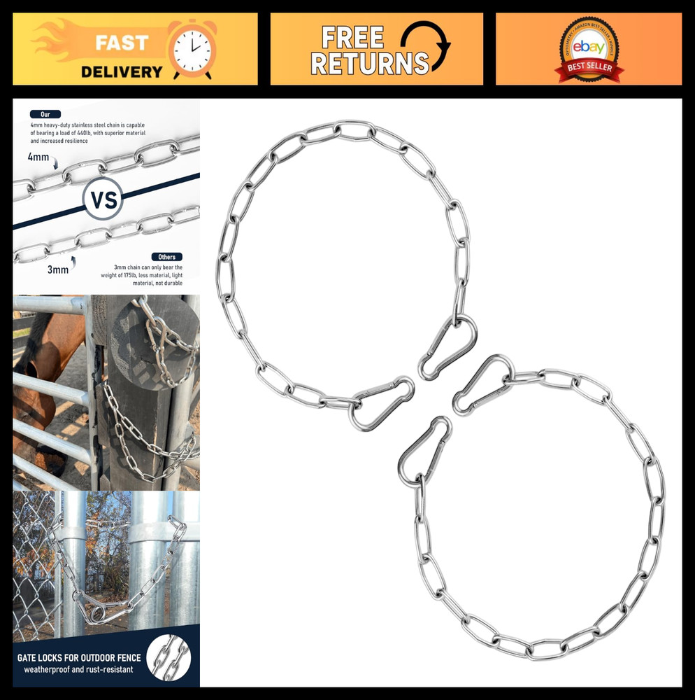 Rustproof Metal Gate Chain Latch with Hooks - Durable & Secure for Garden, Yard,