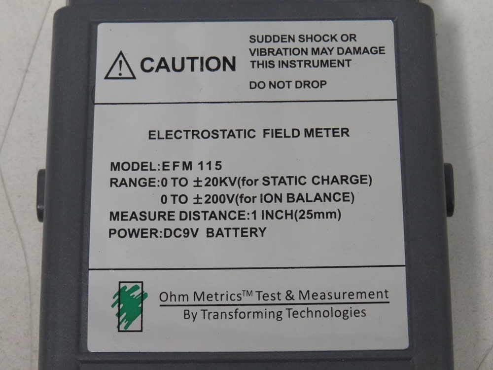 TRANSFORMING TECHNOLOGIES EFM115 POCKET STATIC FIELD METER AND IONIZER PERFORMAN