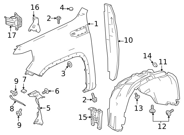 Genuine GM Front Driver Side Wheelhouse Liner Bracket 84260332