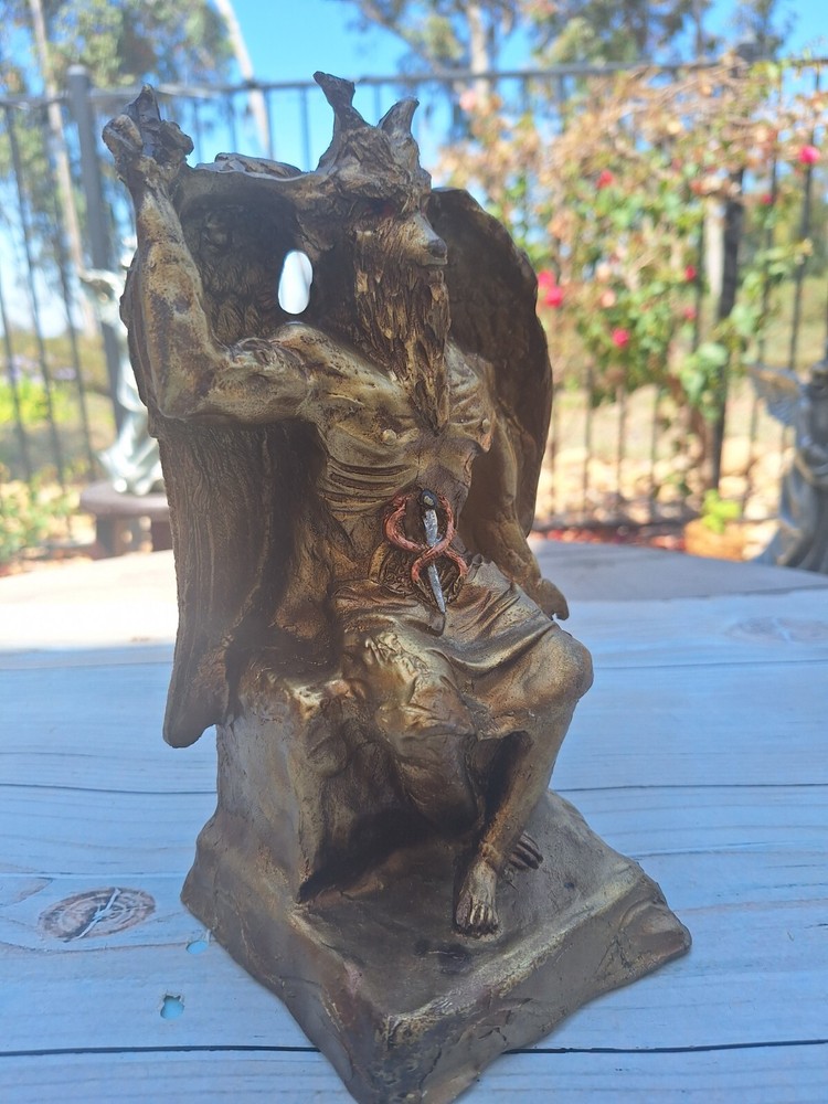 Templar Sabbatic Goat Baphomet Satan Seating Down Color Gold/ Devil /Evil /10X6