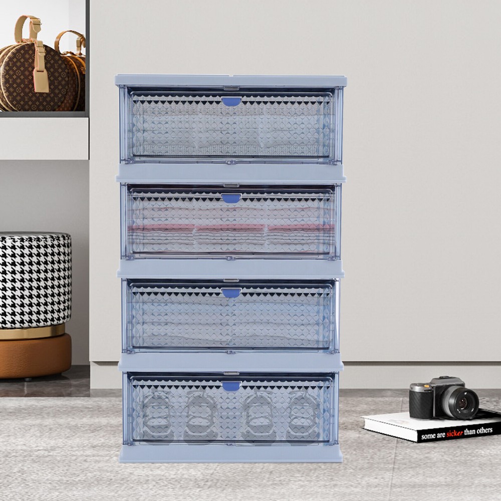 4 Tier Plastic Folding Storage Bins 35" Stackable Storage Drawer w/Magnetic Door