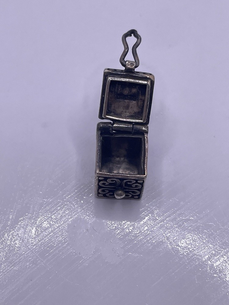 Vintage Silver Pill Box Pendant with Ornament 925