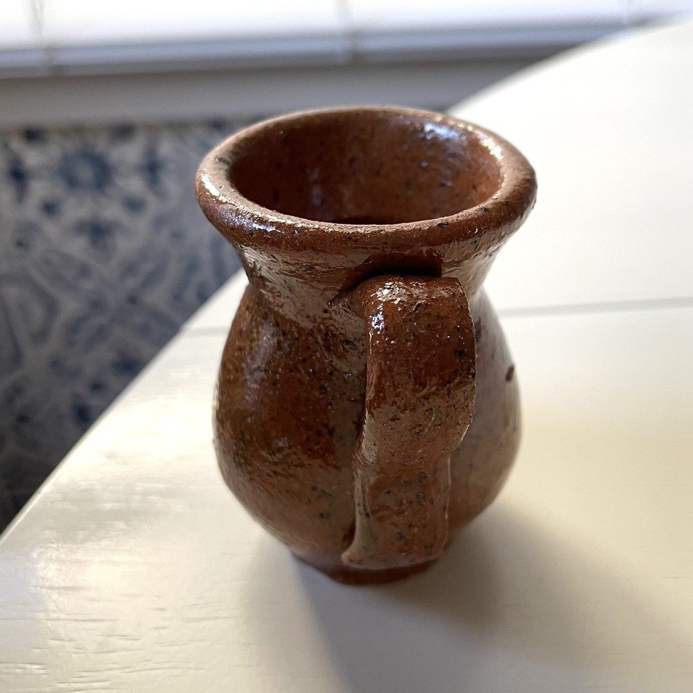 Vintage small speckled redware pottery creamer rustic