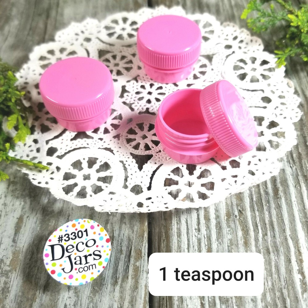50  PINK Opaque 1/4oz  Polypropylene Plastic JARS 1TSP Container 3301 DecoJars