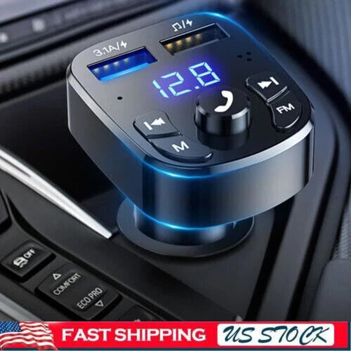 Bluetooth 5.0 Car FM Transmitter Wireless Adapter 2USB PD Charger AUX