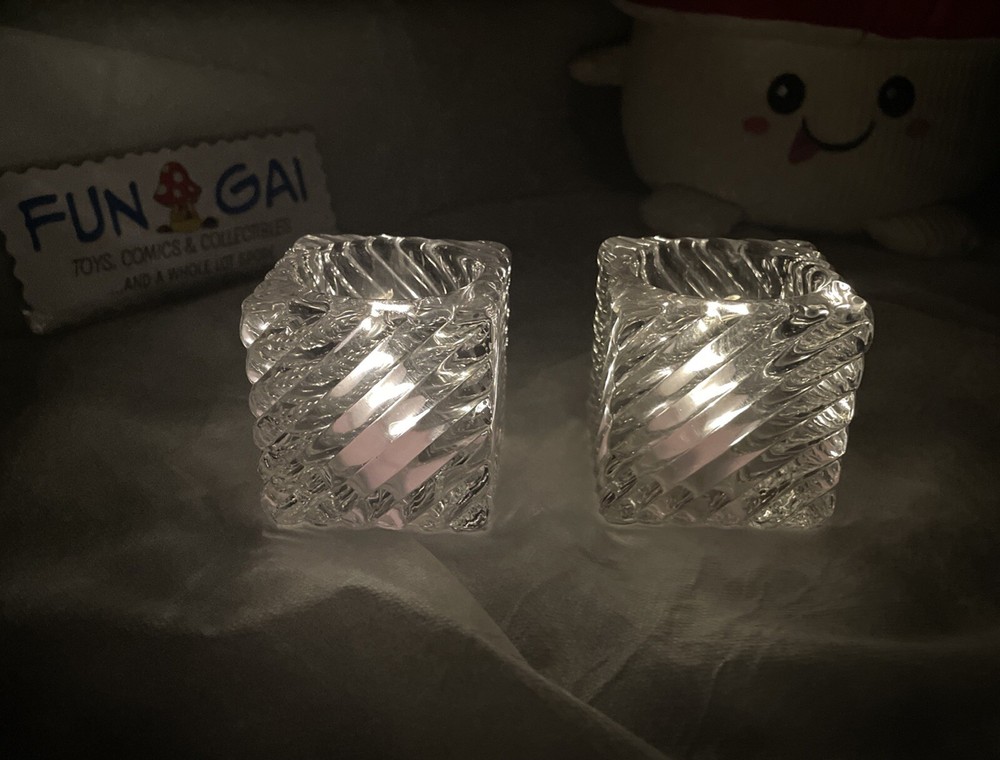Square Glass Candle Holders Diagonal Pattern