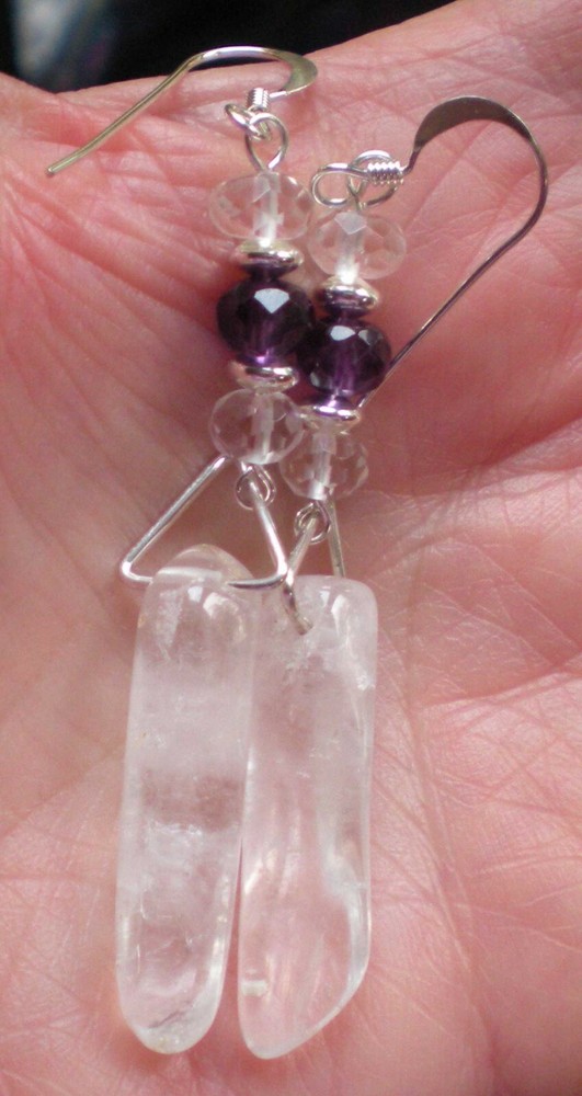 Amethyst & Clear Quartz Sterling Silver Earrings e163