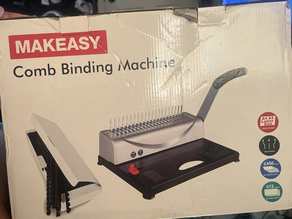 MAKEASY Comb Binding Machine, 21-Hole, 450 Sheets, Up to A4, Home School Office