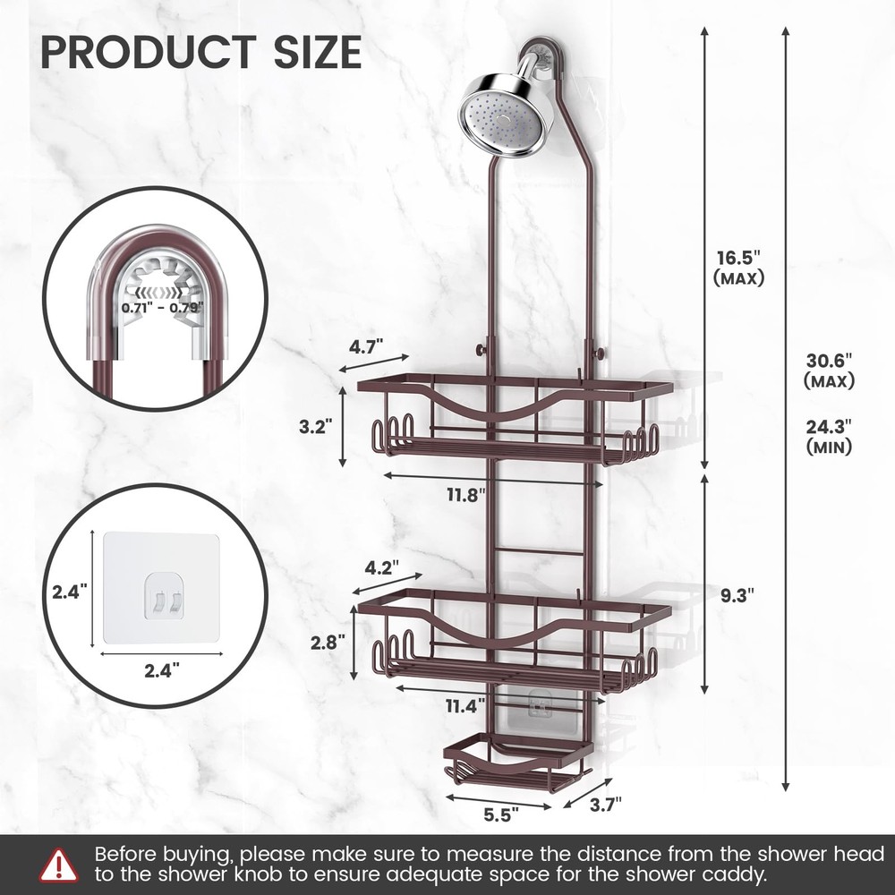 REINHARDT Shower Caddy Adjustable Hanging Organizer Rustproof Extended Bronze