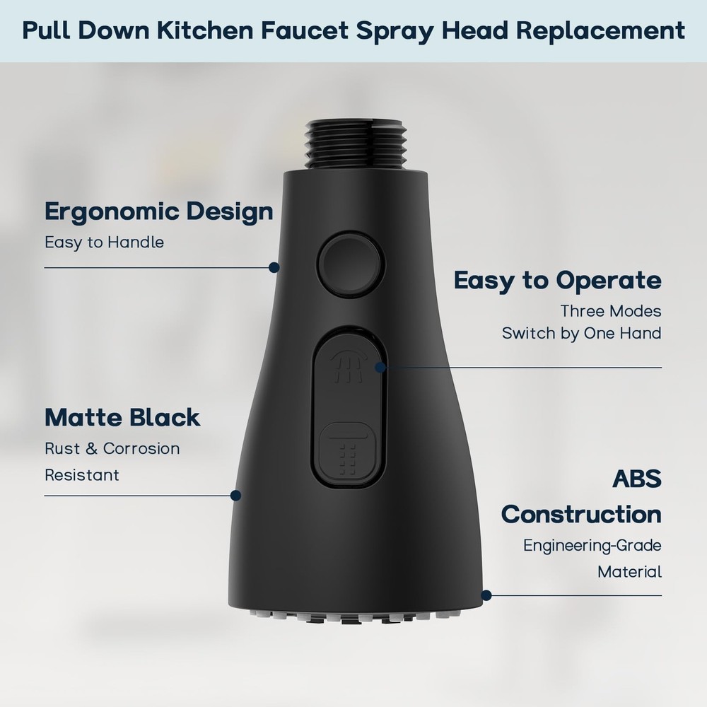 DEERFEI Pull down Kitchen Faucet Head Replacement 3 Modes Sprayer Matte Black