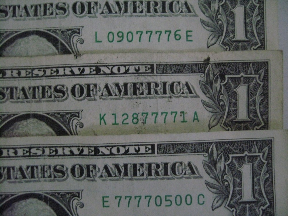 LUCKY 7s Dollar Bills with 7777 together