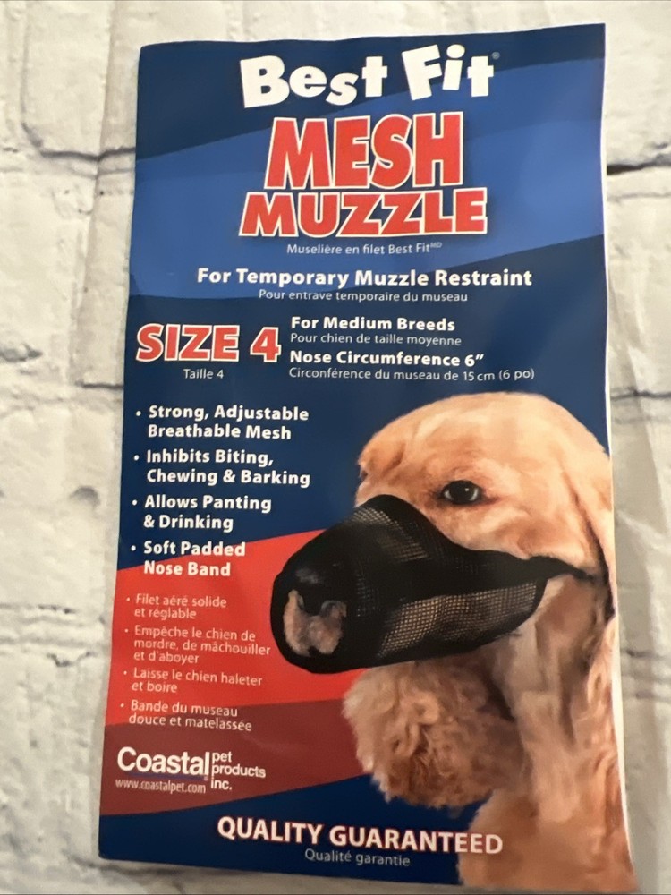 Size 4 Best Fit Adjustable Mesh Dog Muzzle BLK 6" Nose Size (Medium Breeds)