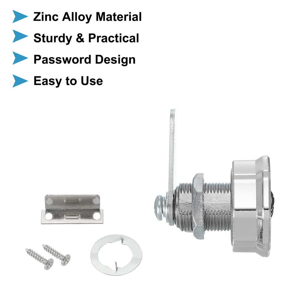 13/16" Combination Cabinet Cam Lock Cylinder Password Coded Lock Silver