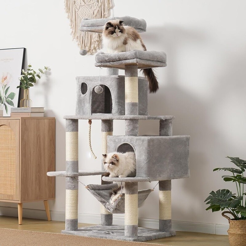 Large Multi-Level Cat Tree Condo W/ Scratching Posts Hammock Plush Toys Durable