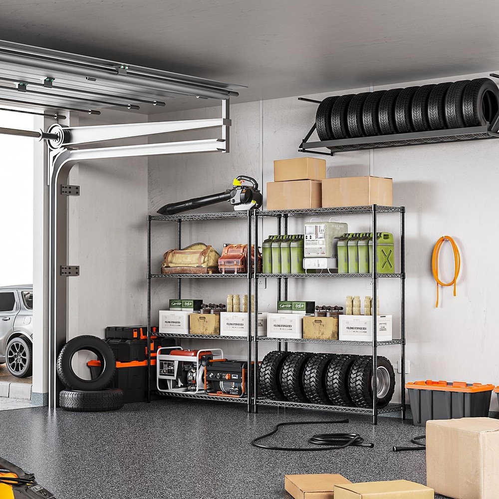 IZEUK 4-Shelf Adjustable Storage Rack, 1400lb Capacity, Black