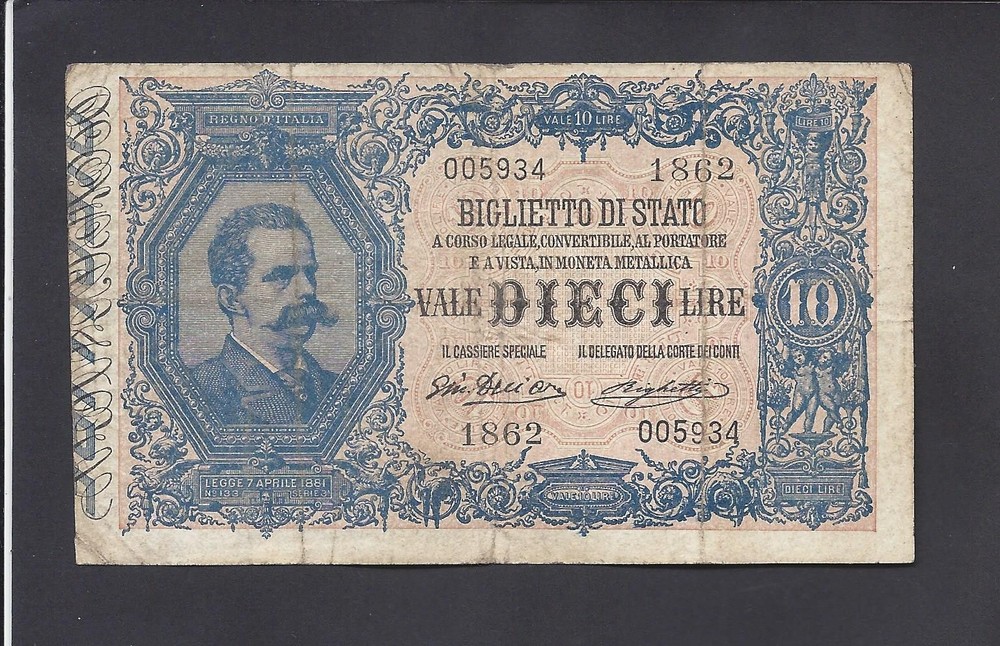 ITALY  -  10  LIRE  1915  @   @