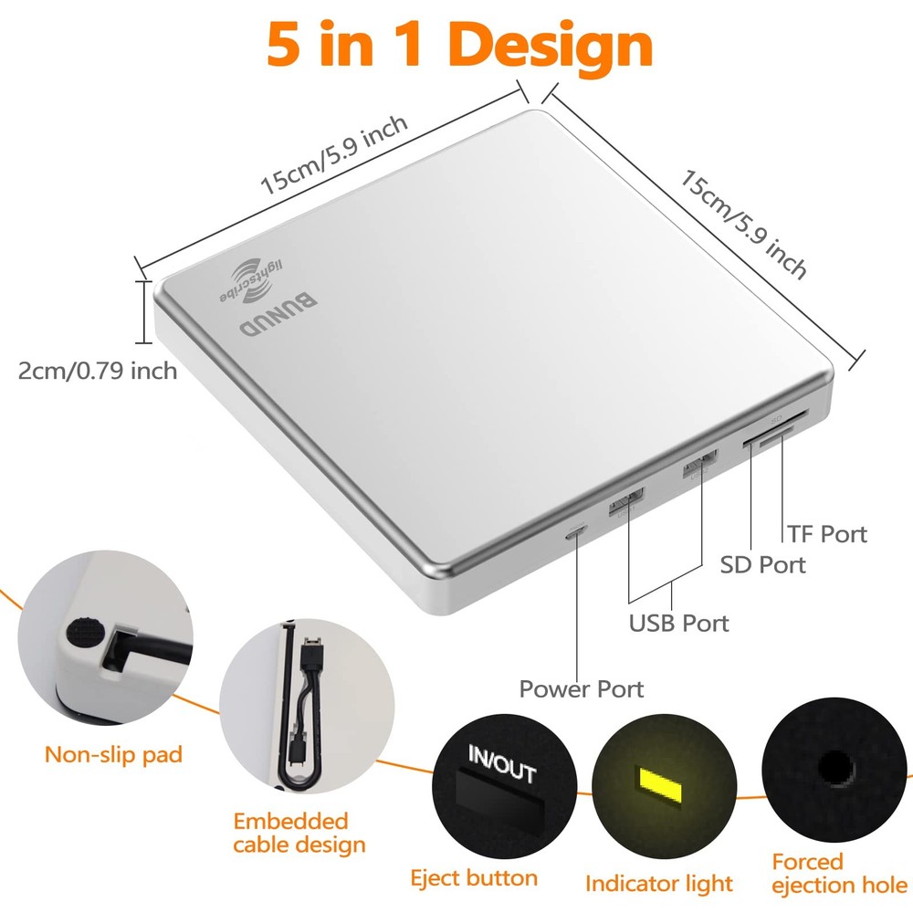 External CD DVD Drive LightScribe CD/DVD +/-RW Burner Player Writer Optical D...