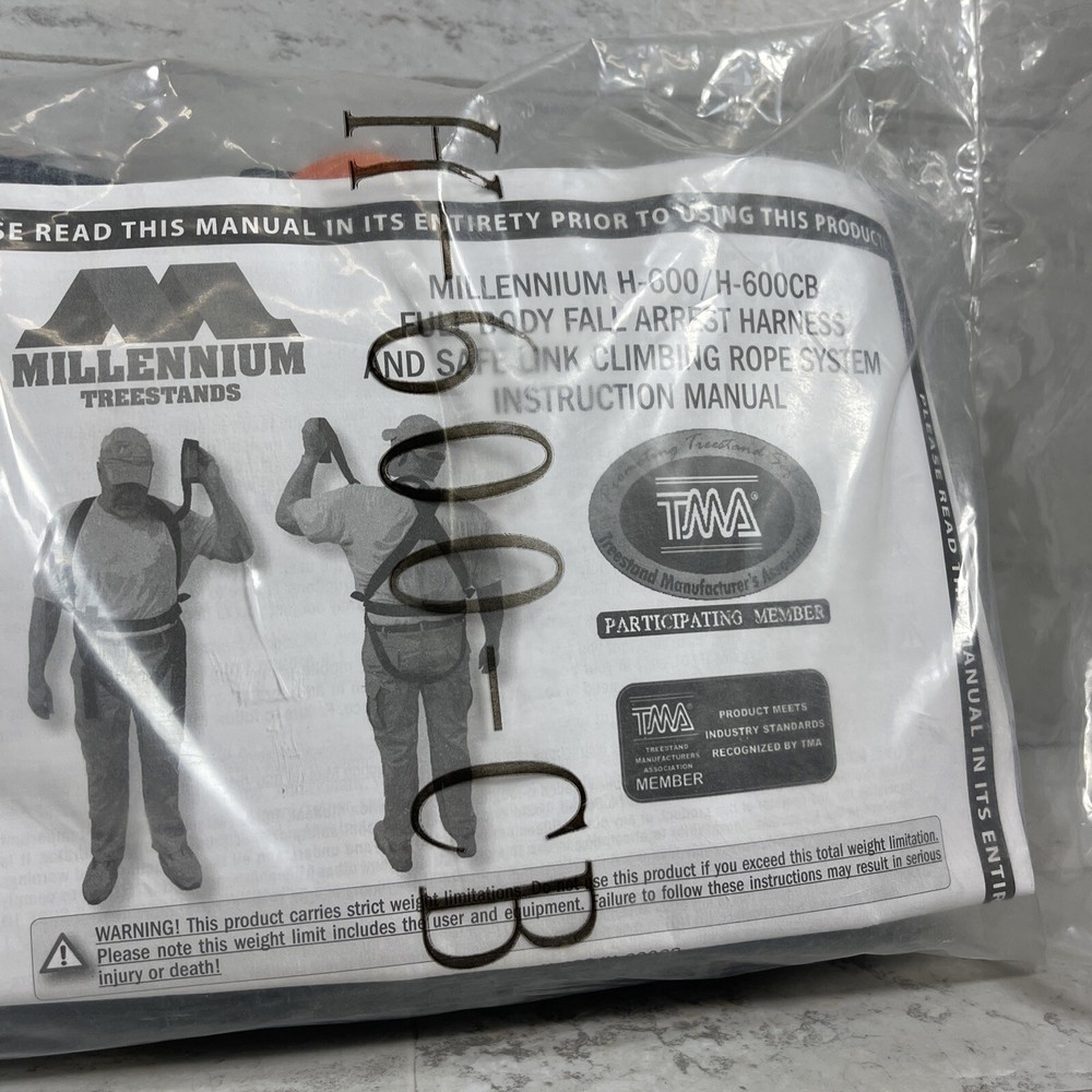 Millenium Treestands H-600 Full Body Fall Arrest Harness Safe Link Climbing Rope