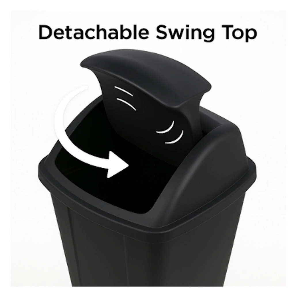 13 Gallon Kitchen Trash Can Black Swing Top Lid Plastic Garbage Bin