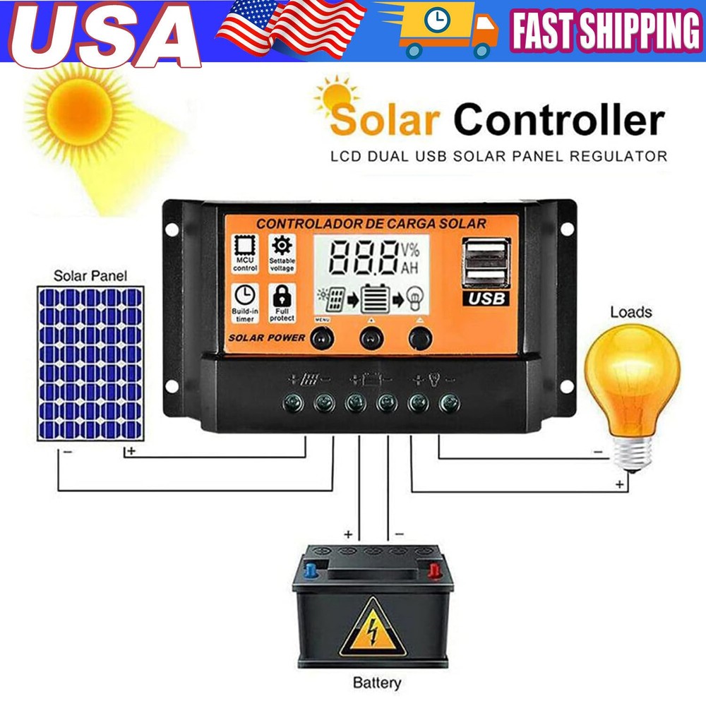 100A Solar Panel Regulator Charge Controller Auto Focus Tracking 12/24V US