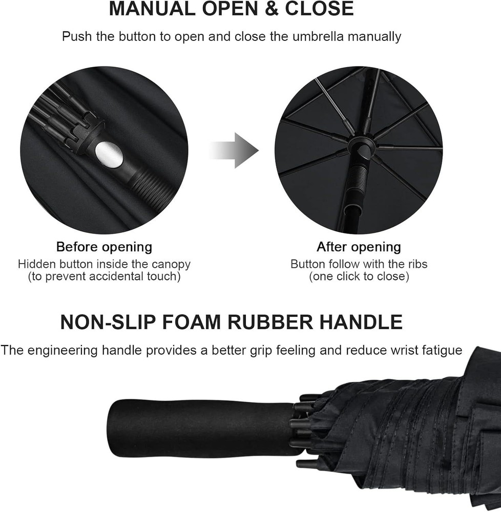 80 Inch Huge Large Oversize Golf Umbrella Double Canopy Vented Windproof Stick
