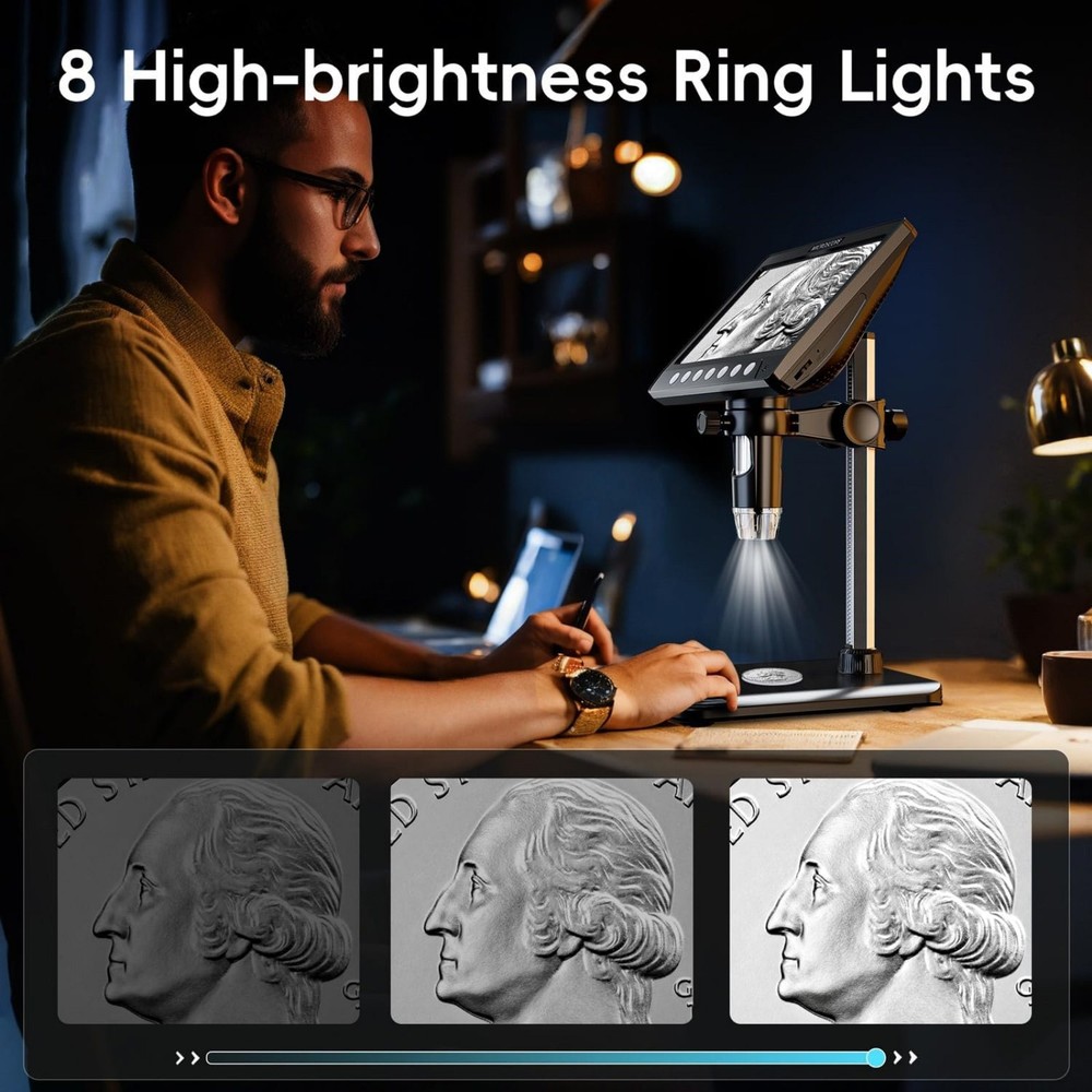 7 "IPS Screen Digital Microscope 1200X 1080P Video Focusing Microscope Tool