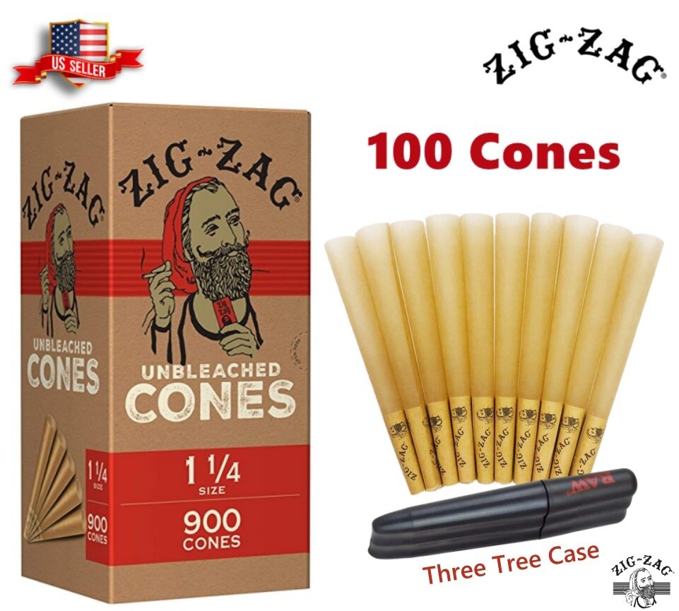 Zig-Zag® Unbleached Paper Cones 1 1/4 Size 100 Pack & Three Tree Case US Ship