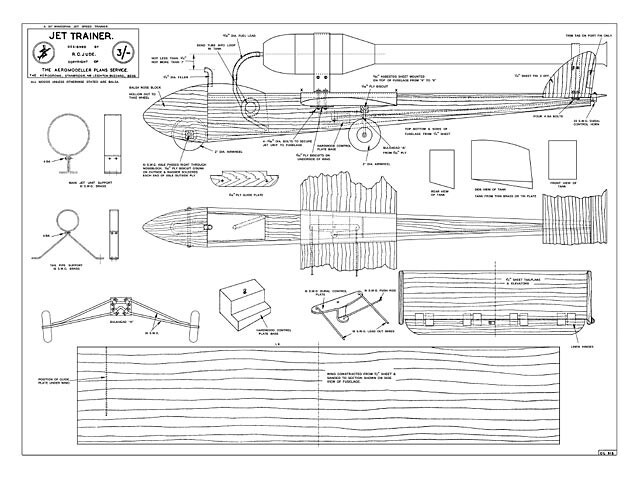 Control Line Jet Trainer 30" Wingspan RC Model Airplane Printed Plans &Templates