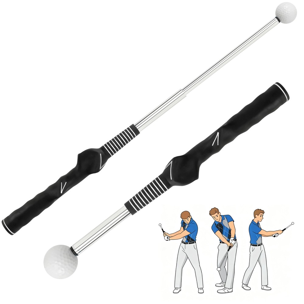 -Level Retractable Golf Swing Trainer, Training Aid with Golf Grip Trainer, G...