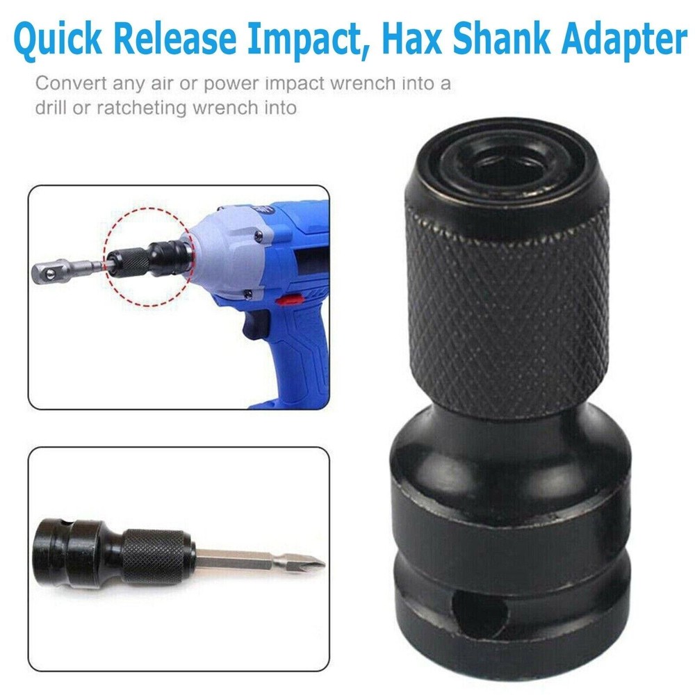 2Pcs Quick Release 1/2" Square To 1/4" Hex Ratchet Socket Impact Wrench Socket