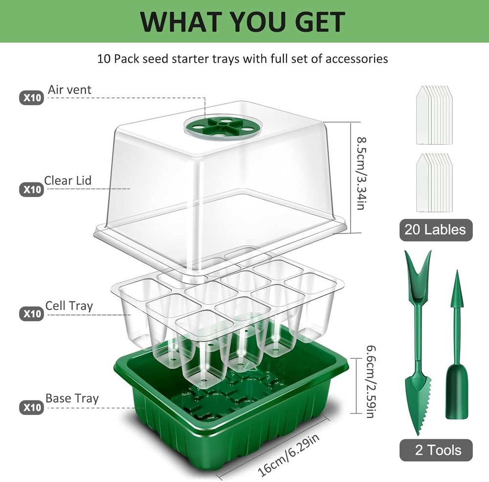 Seed Starter Tray, 10 Pack 120 Cells Thicken Seed Starter Kit with Heightened...
