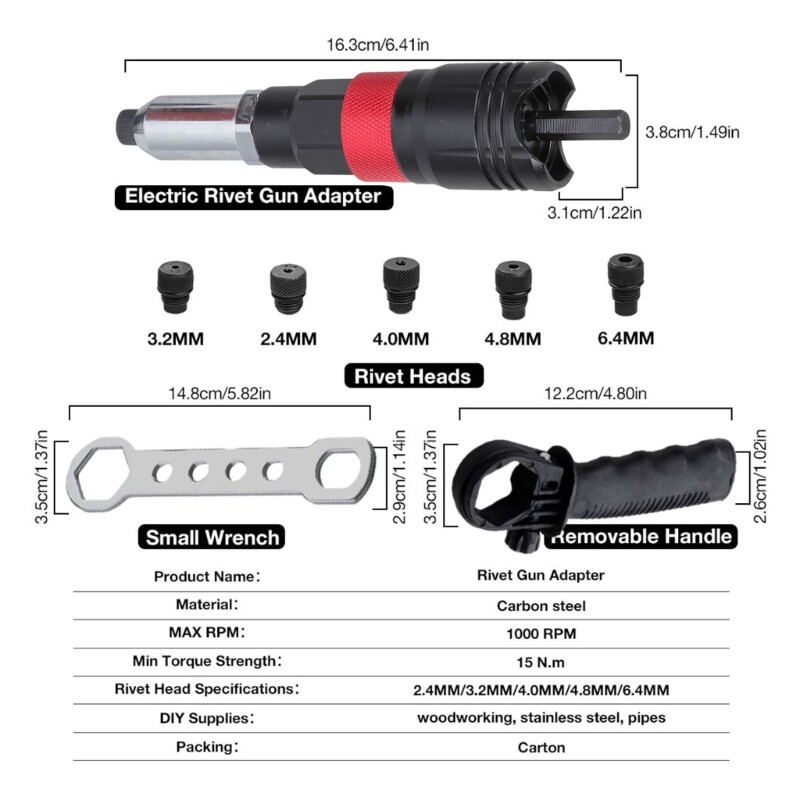 Electric Rivets Tool Adapters Kit Attachment with Multiple Thread Accessory