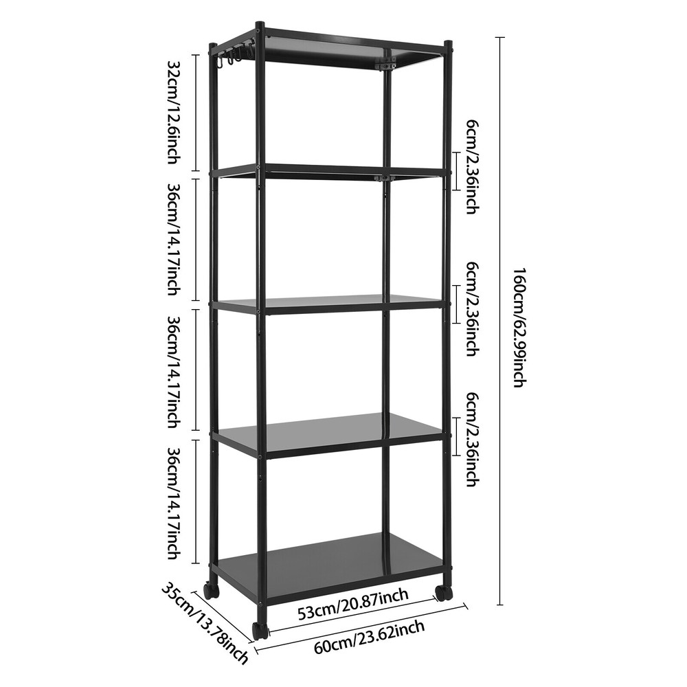 Adjustable Kitchen Storage Shelf With Wheels 5-tier Shelving Rack Storage Rack