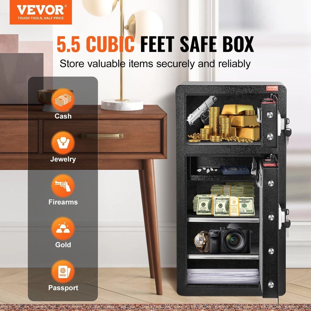 Double Doors 5.5 cu.ft Safe Box with Key Lock & Password, Safe Lock Box with