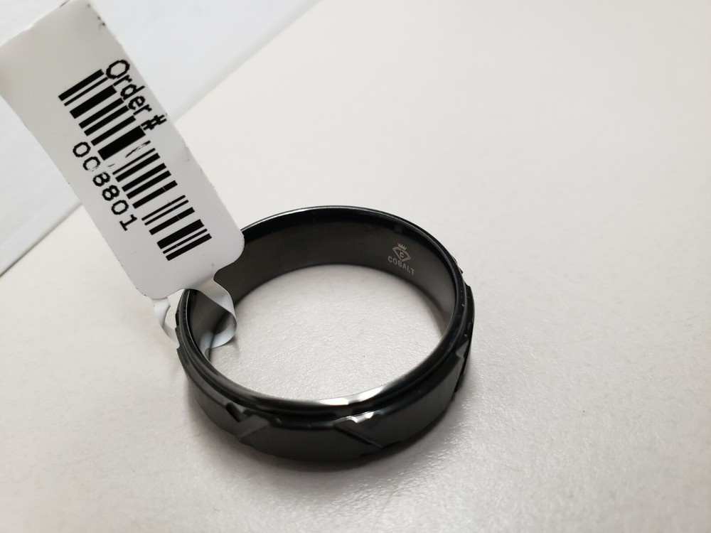 Cobalt Black Etched V Design Band, 8MM