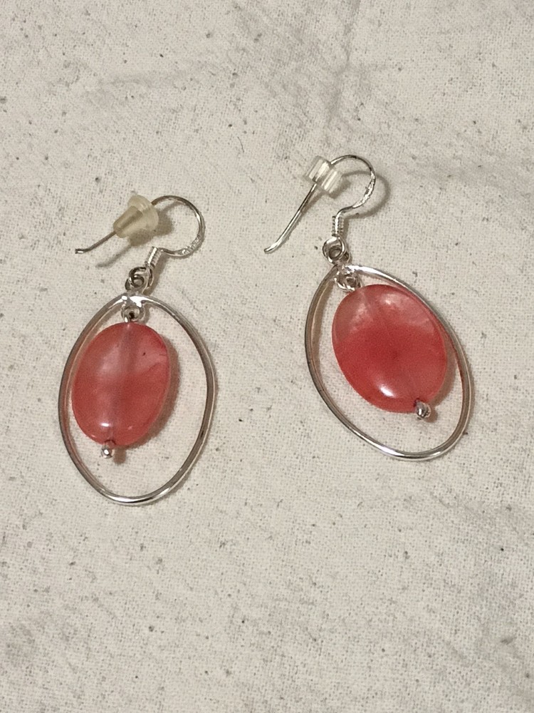 Sterling Silver Pink Cherry Quartz Dangle Earrings 0116 A6