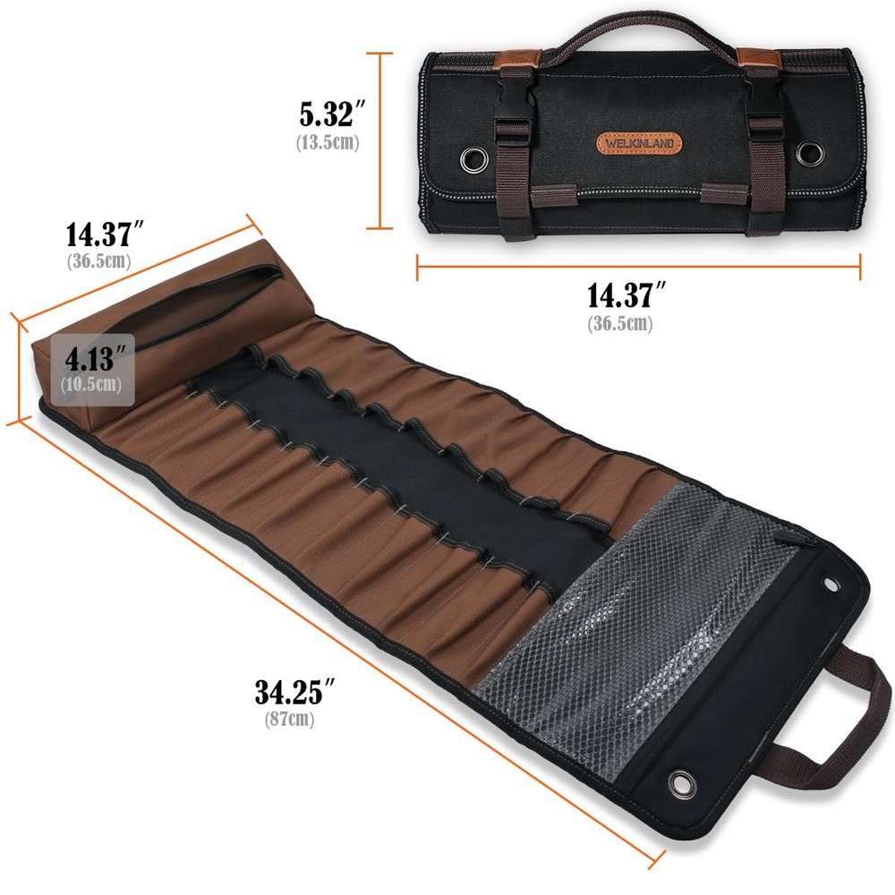 23-Pocket Canvas Tool Roll, Heavy-Duty Tool Wrap Roll, Waterproof Canvas Roll...