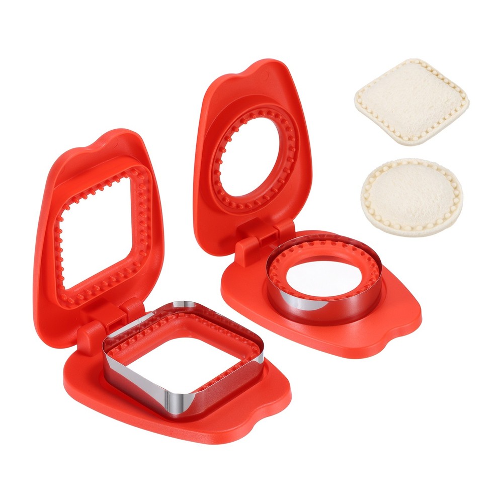 2 Pack Crustless Sandwich Cutter, Round/Square Apple(Red)