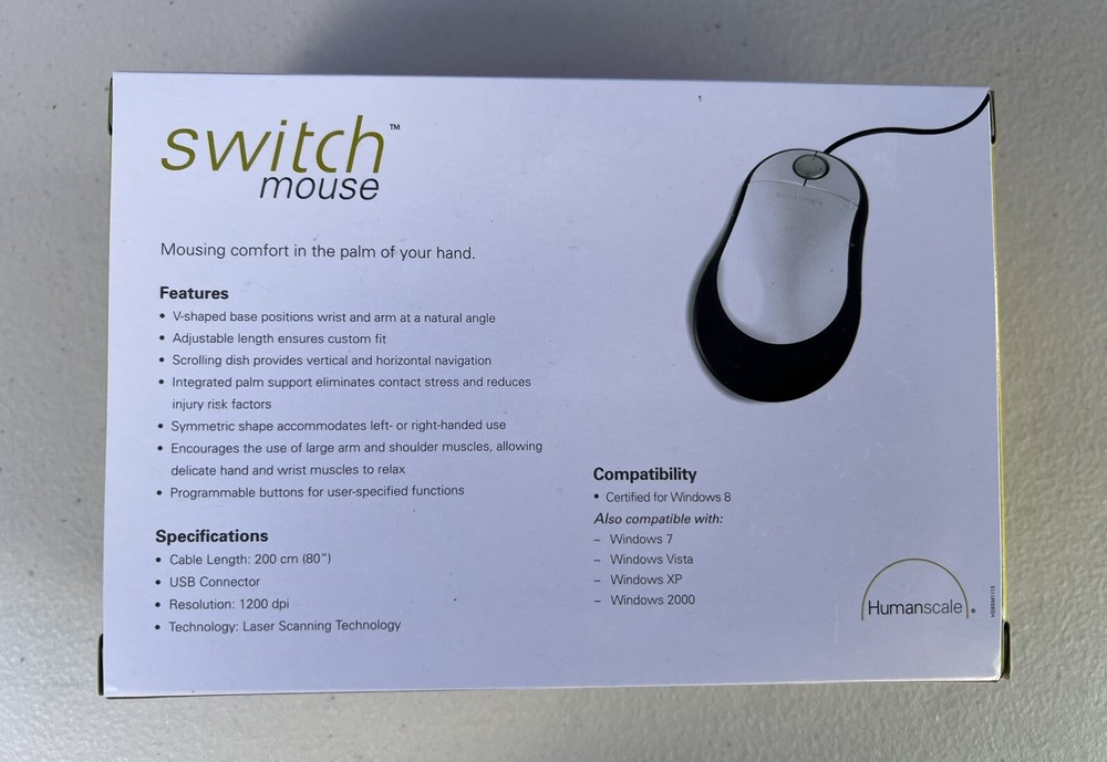 Humanscale Switch Ergonomic Adjustable Computer Mouse New In Factory Package