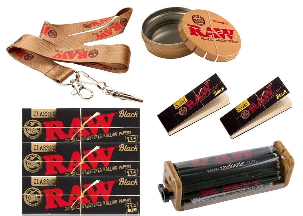 Authentic Raw Black Rolling Paper King Size Bundle, Roller+Papers+Tip+Tin