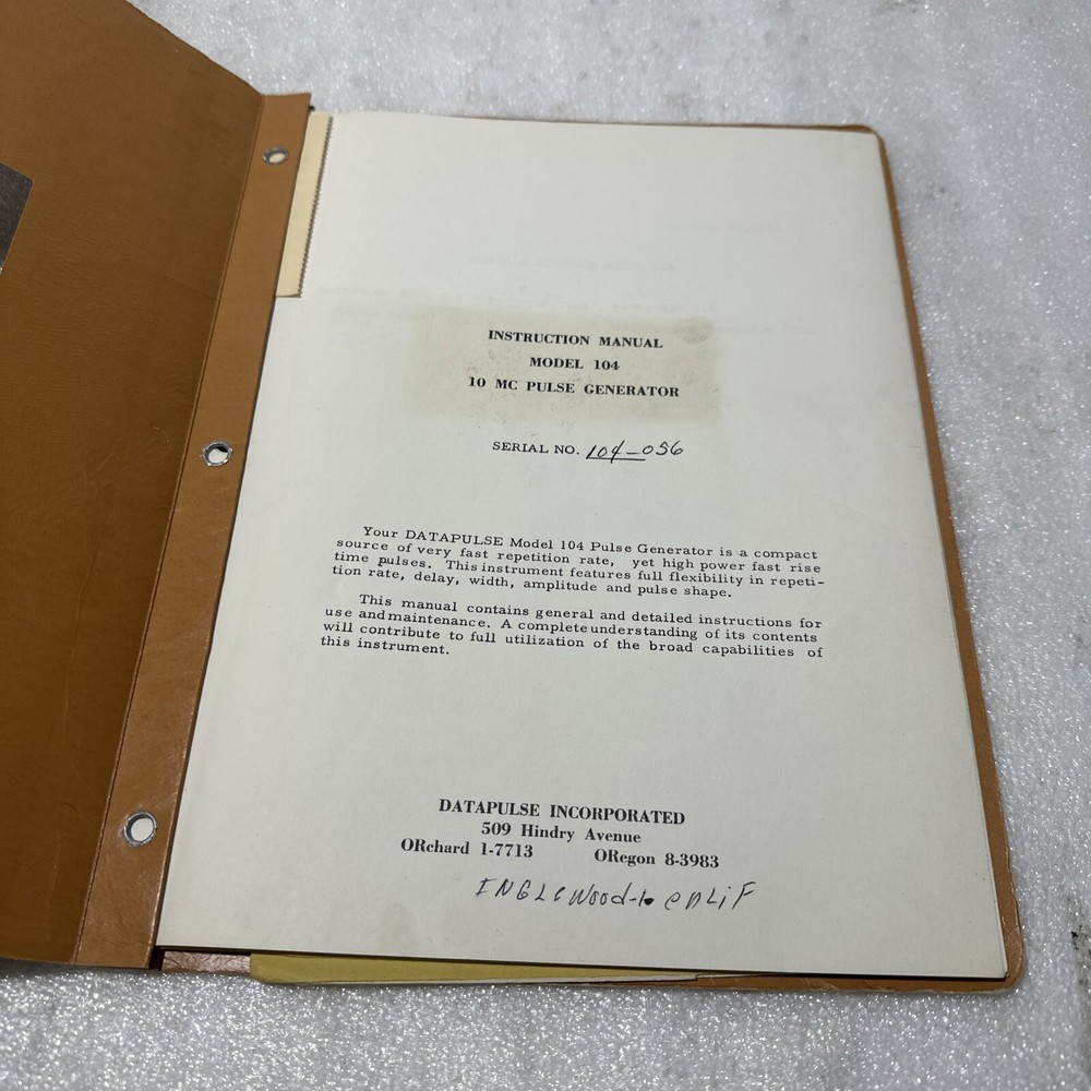 Datapulse Model 104 10 MC Pulse Generator Instruction Manual