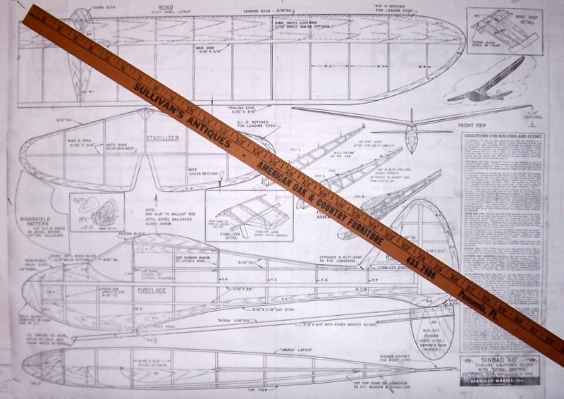 Berkeley SINBAD 40 PLAN & PARTS PATTERNS for 40" Towline Glider Model Airplane