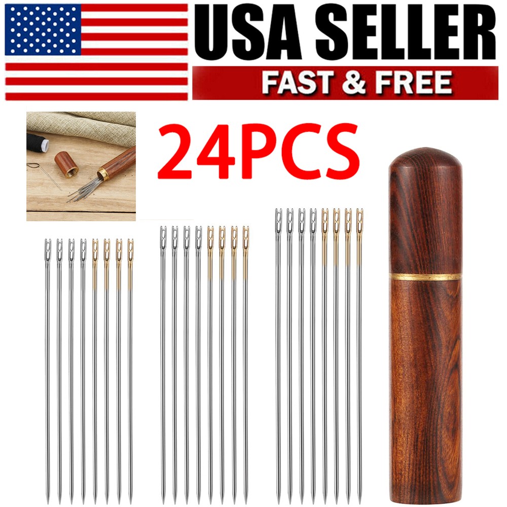 Self-Threading Sewing Needles – Stainless Steel Darning Needles w/ Case 24X