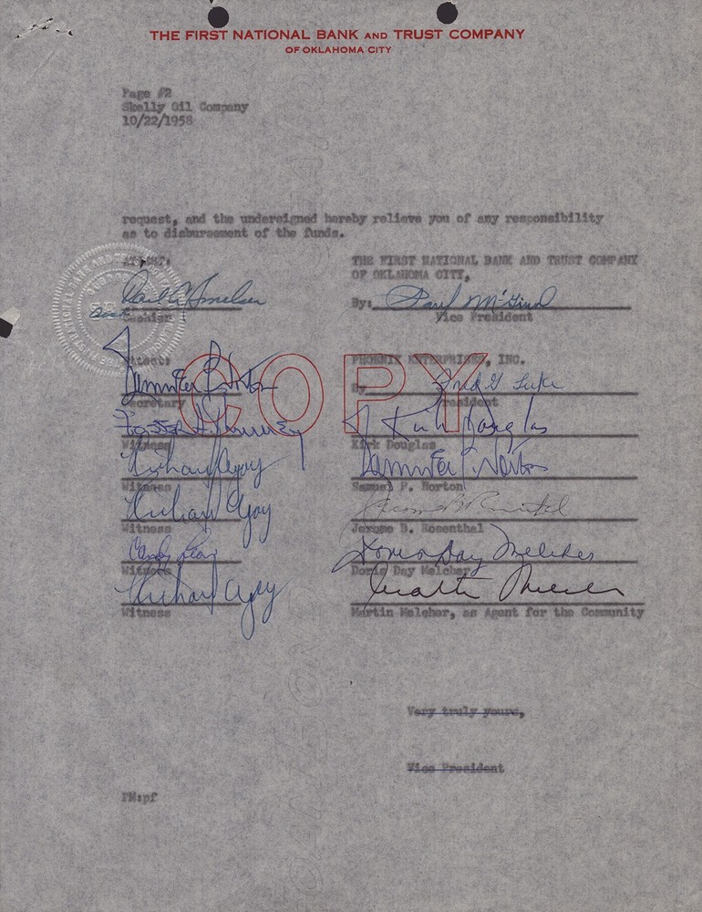 DORIS DAY - DOCUMENT SIGNED 10/22/1958 WITH CO-SIGNERS
