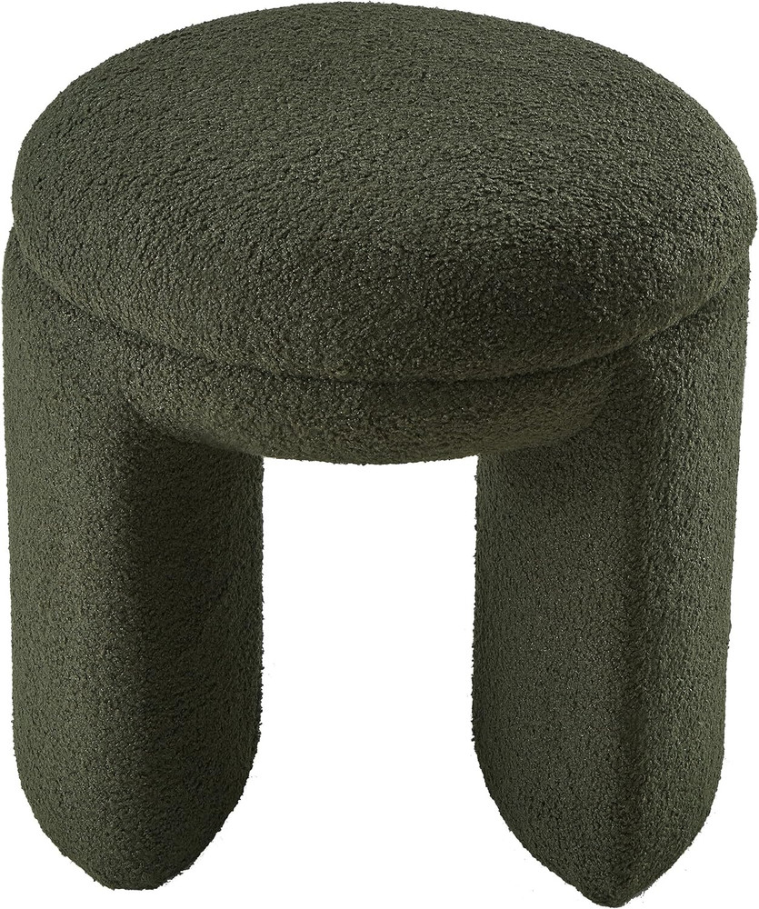 Modern Olive Green Teddy Fabric Ottoman - 18" Square Stool